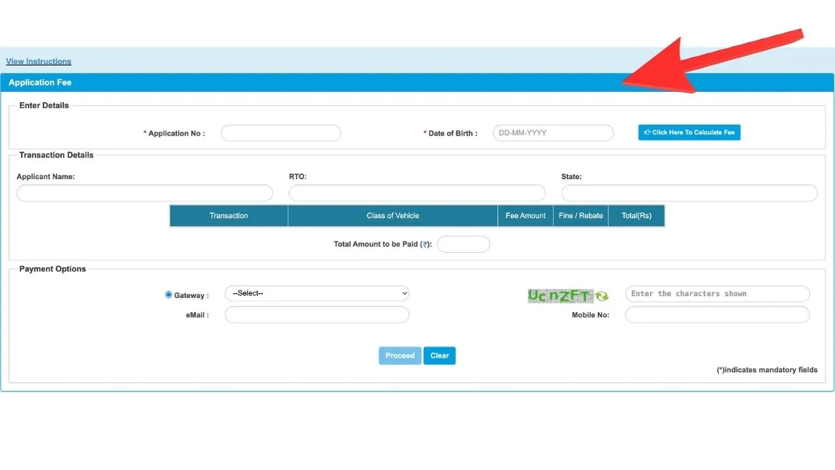 Sarathi Parivahan Step 3: Paying RTO Driving Licence Application Fees Online via Secure Gateway