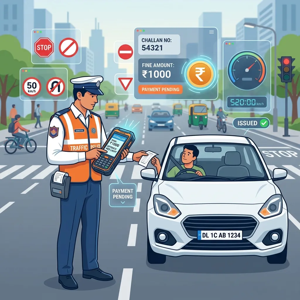 Traffic police officer issuing an e-challan to a driver in India