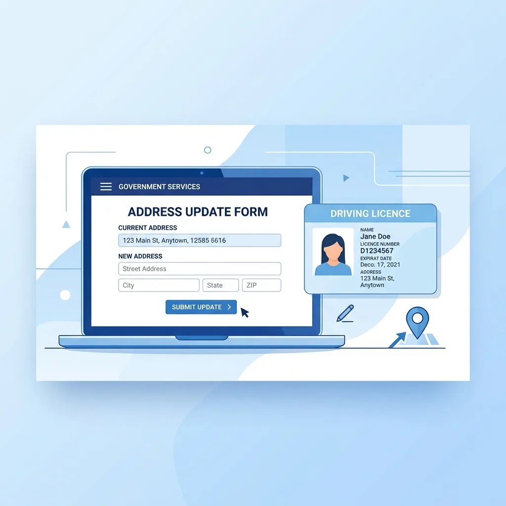 Clean and simple UI showing a person updating their Driving Licence address online via Sarathi Parivahan portal